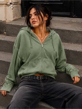 💚H&M Oversized Thick Zip-Up Hoodie Sage Green Size M